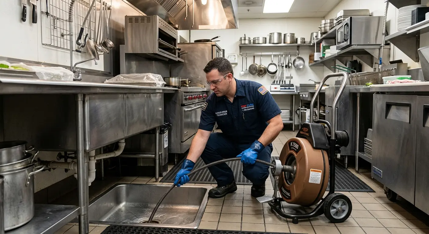 Commercial drain cleaning service in a restaurant kitchen in Glassboro