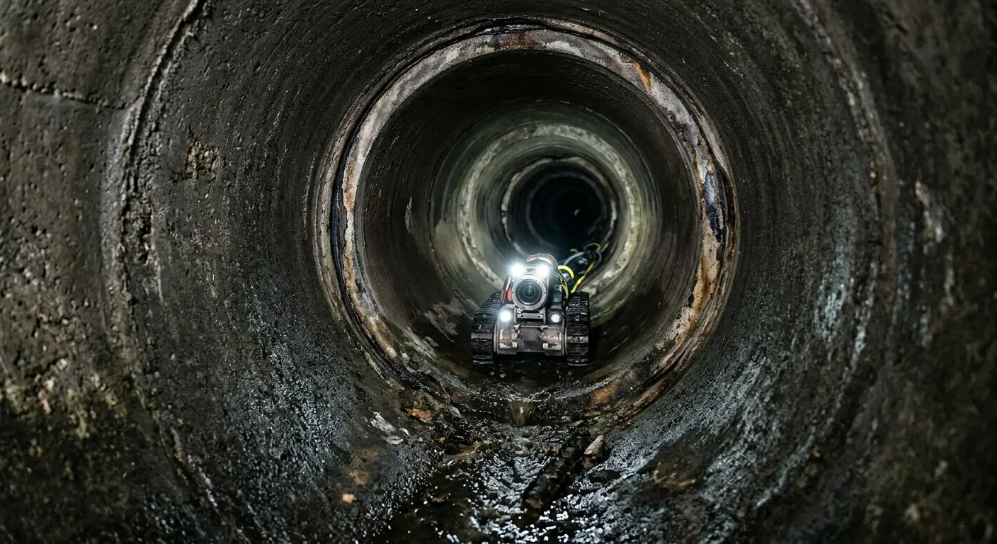 Robotic sewer camera inspecting pipe interior for Drain Snake Service in Glassboro